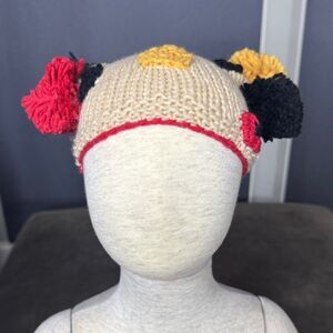 Daisy Baby Infant Spotted Crocheted Beanie Hat with Pom Poms 0-12 months NEW